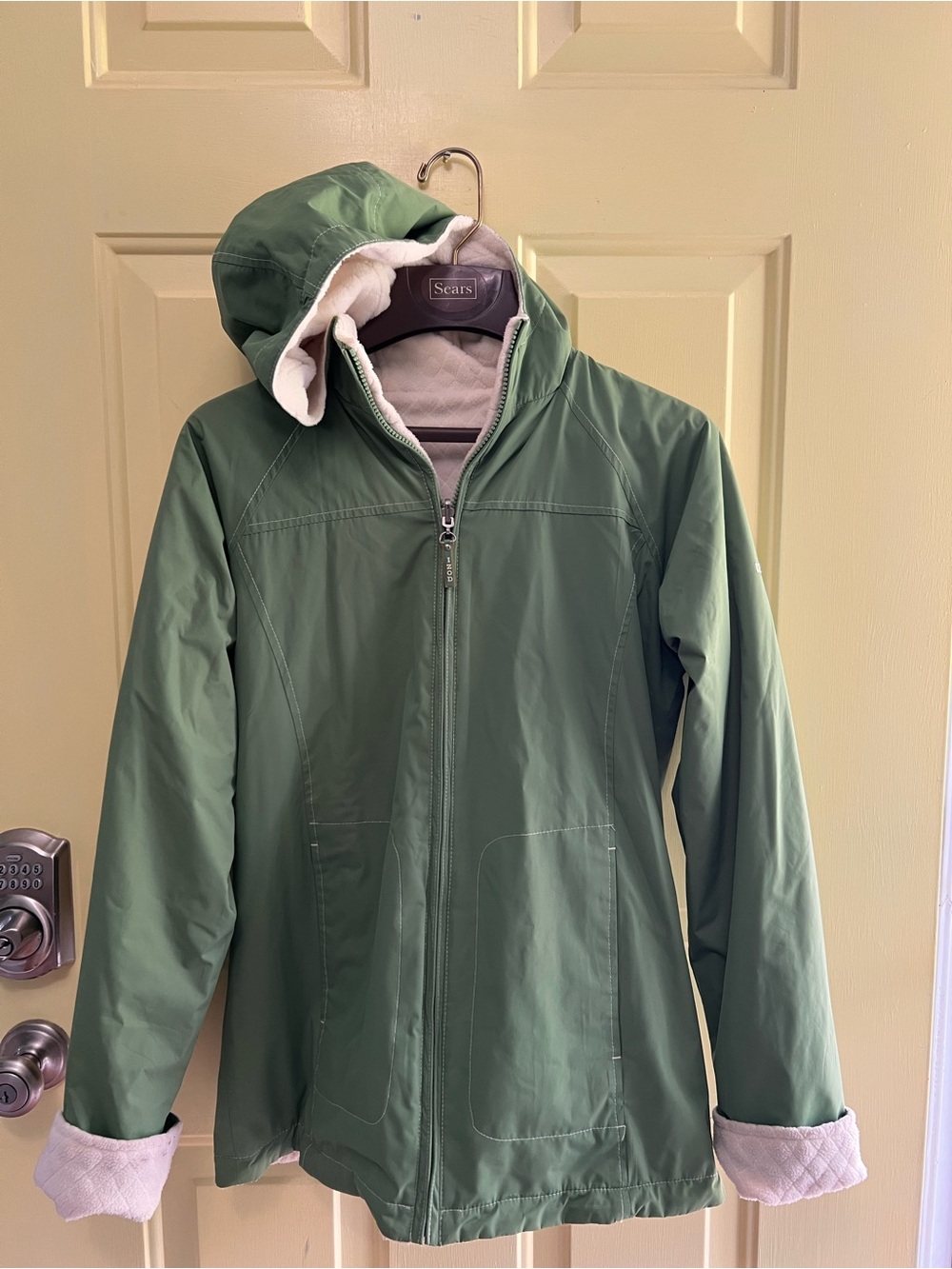 IZOD Reversible Hooded Jacket XS Green White Fleece Full Zip Coat Women’s